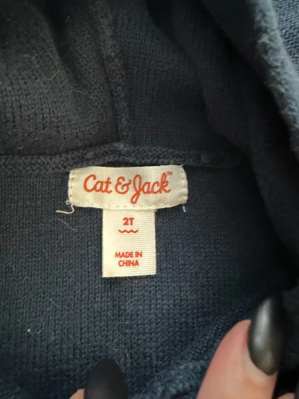 Cat & Jack 2T Navy Stripe Hooded Henley Sweater Wood Buttons Kangaroo Pocket